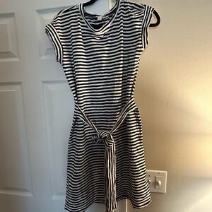 Black and White Fit and Flare Mini Dress with Cap Sleeves
